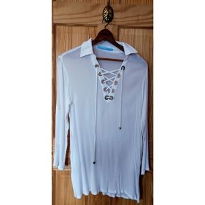 Solitaire Swim White + Gold Beach Coverup